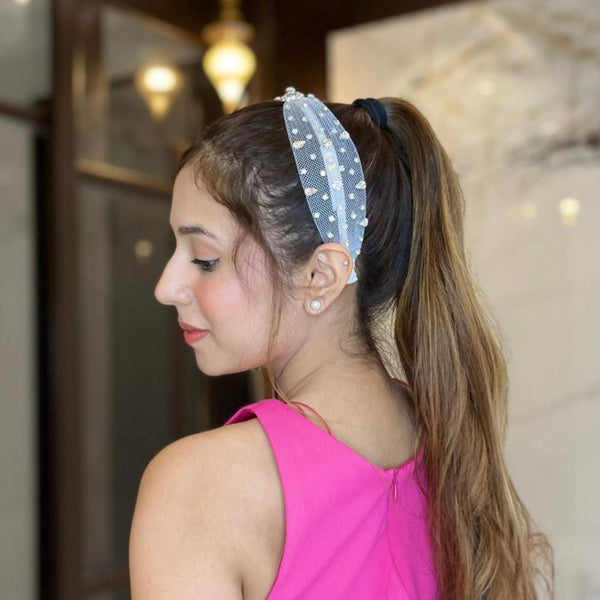 Crystal Mesh Knotted Hair Band - White