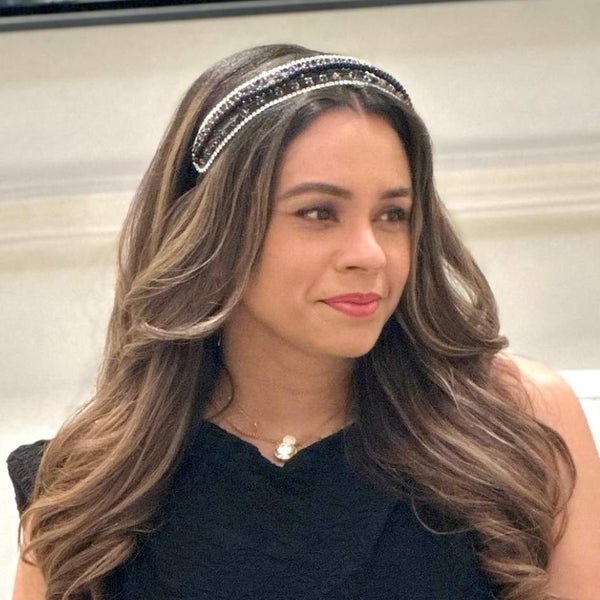 Crystal & Pearl Mesh Hair Band - Black