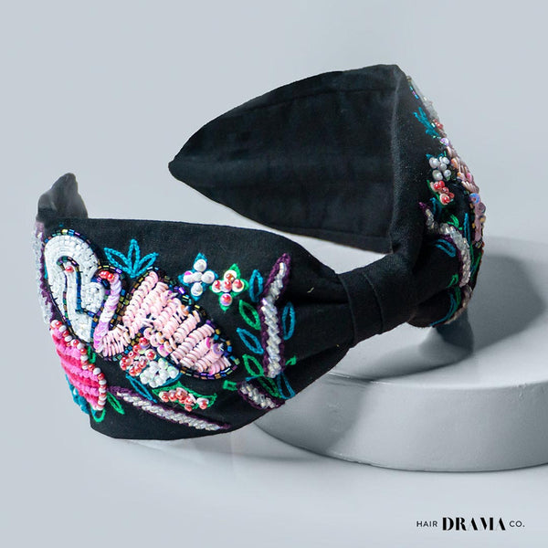 Swan Knotted Headband - Black