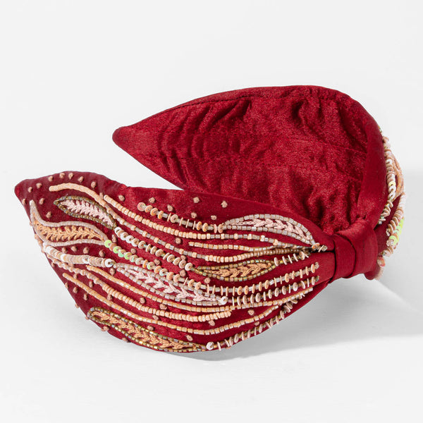 Scarlet Embroidered Knotted Headband