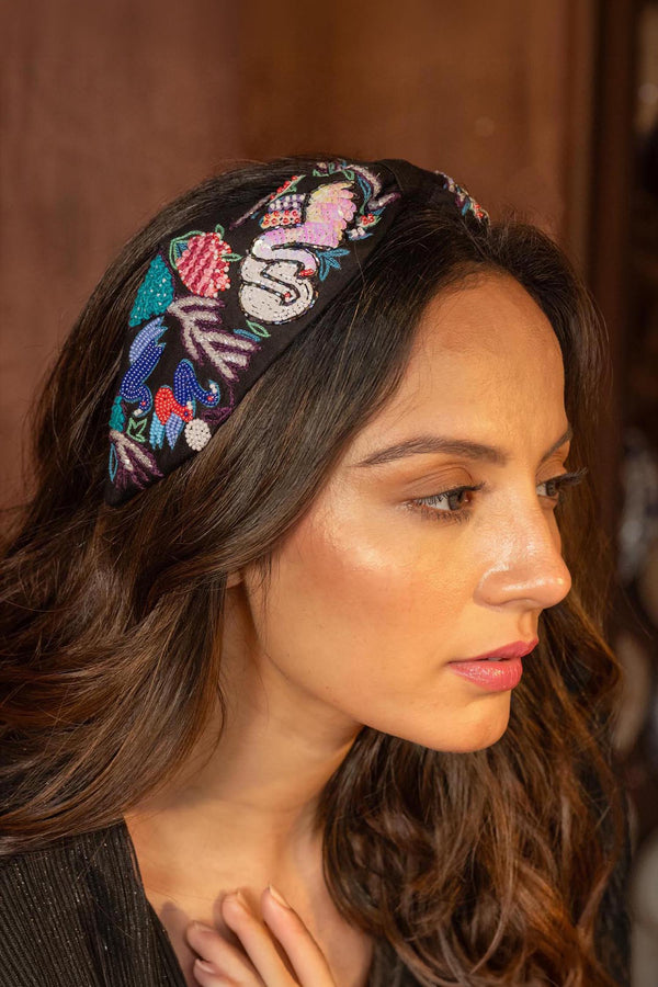 Swan Knotted Headband - Black