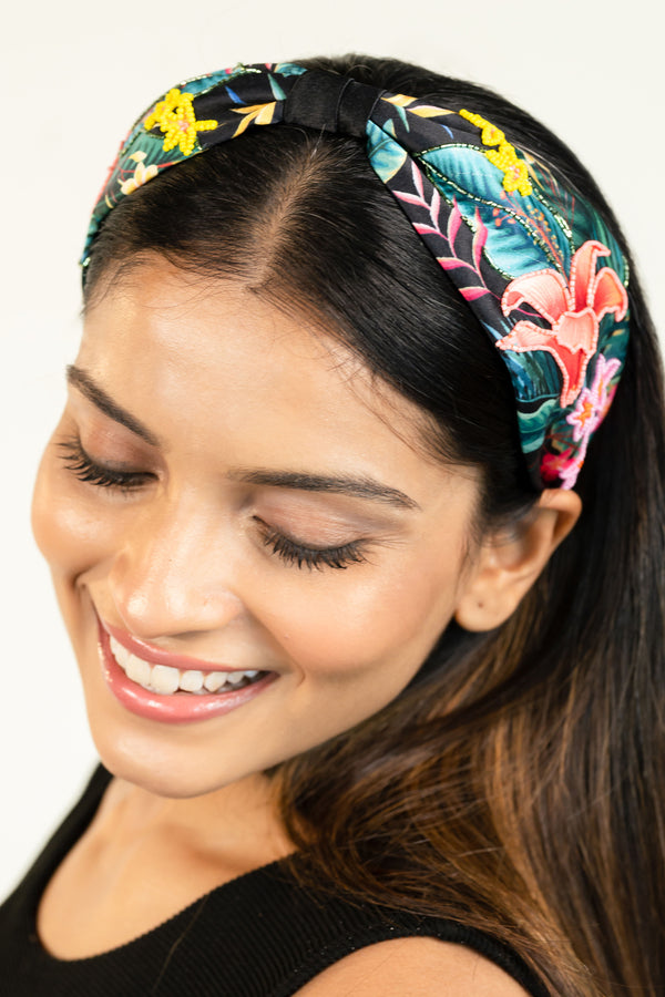 Tropical Knotted Headband - Black
