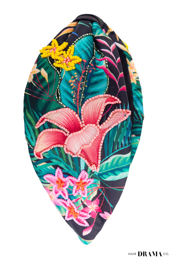 Tropical Knotted Headband - Black