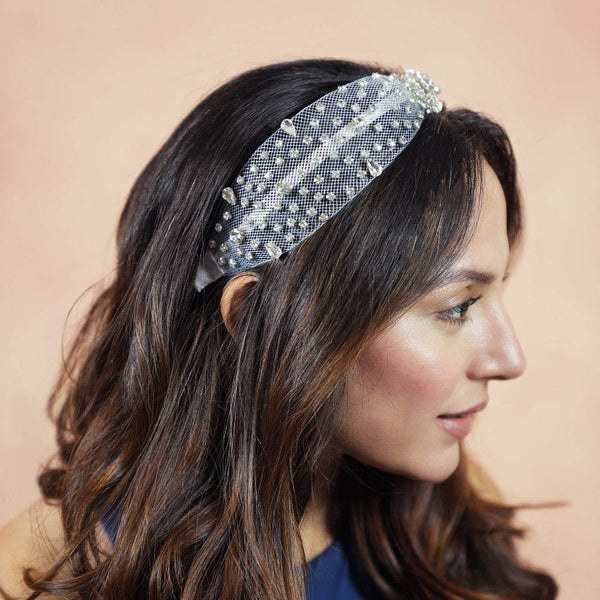 Crystal Mesh Knotted Hair Band - White