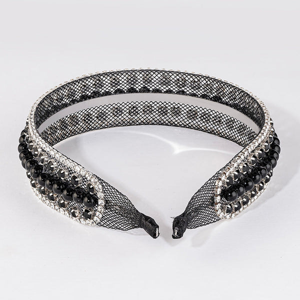 Crystal & Pearl Mesh Hair Band - Black