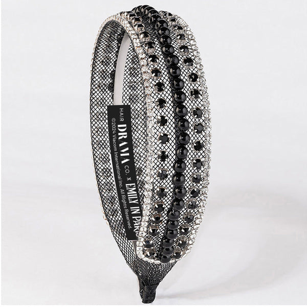 Crystal & Pearl Mesh Hair Band - Black