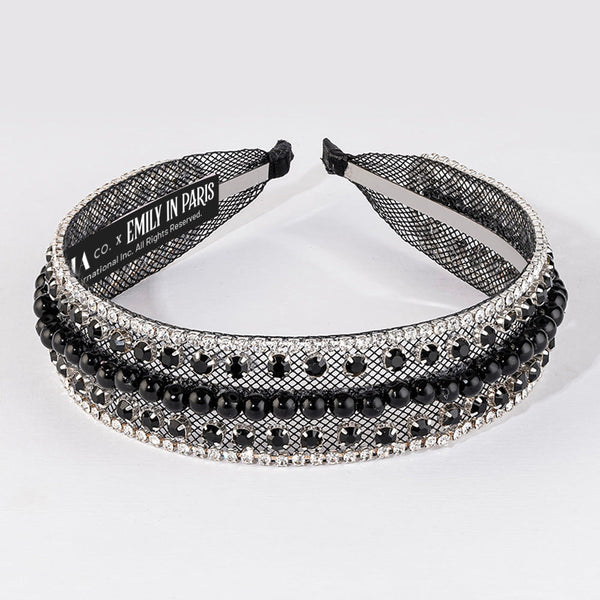 Crystal & Pearl Mesh Hair Band - Black