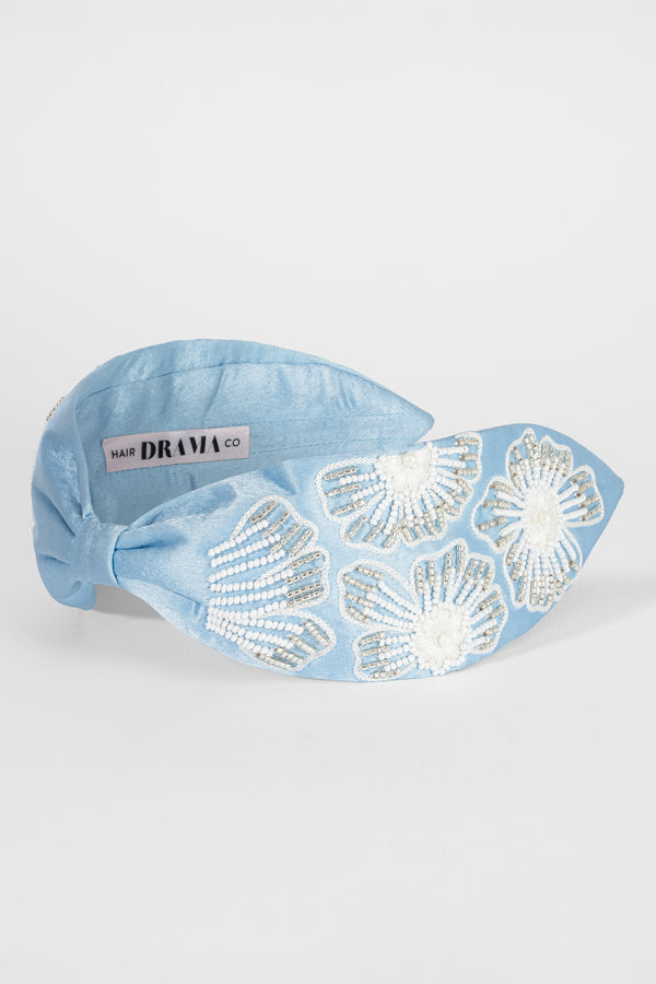 Flora Embellished Knotted Hair Band - Blue
