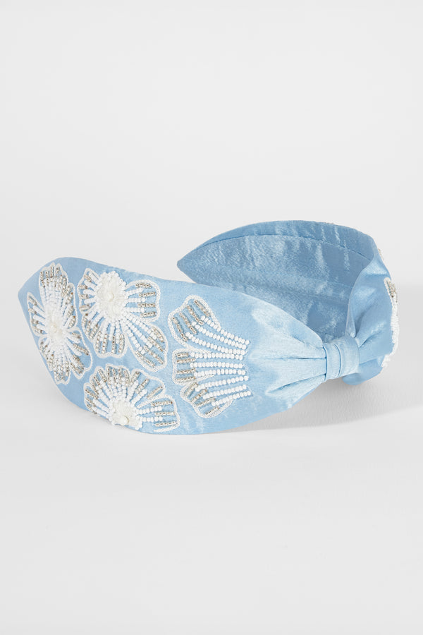 Flora Embellished Knotted Hair Band - Blue