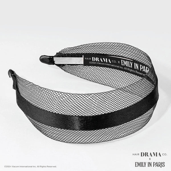 Mesh Hair Band with Ribbon - Black