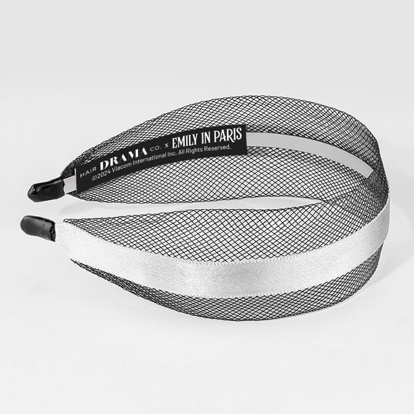 Black Mesh Hair Band with Silver Ribbon