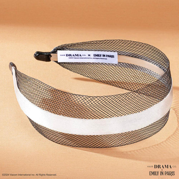 Black Mesh Hair Band with Silver Ribbon