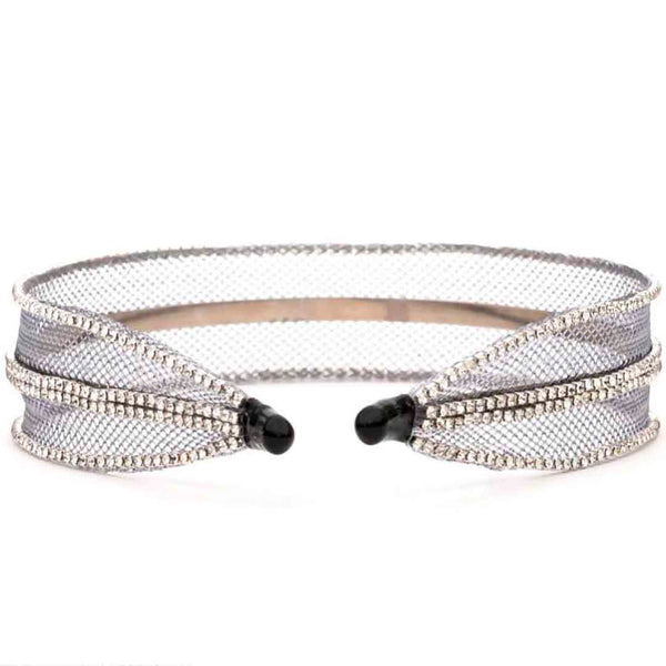 Mesh Hair Band with Crystals - Grey