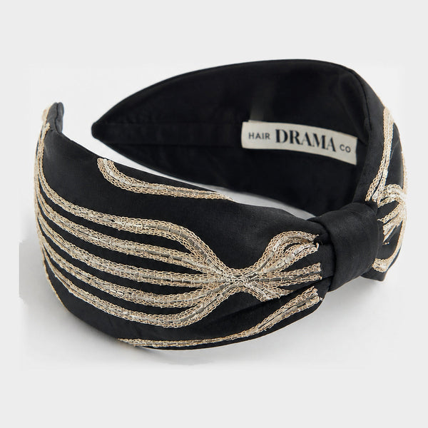 Kiara Knotted Headband - Black & Gold