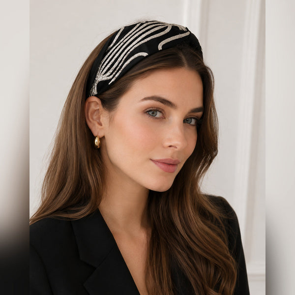 Kiara Knotted Headband - Black & Gold