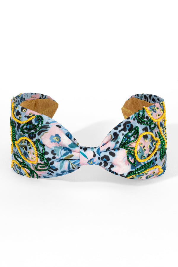 Limoncello Embellished Knotted Headband - Blue