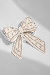Embellished Crystal & Pearl Hair Bow Barrette Clip - Silver