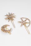 Set of 3 Celestia Crystal Hair Pins -Gold
