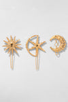Set of 3 Celestia Crystal Hair Pins -Gold