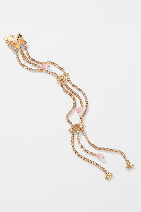 Gold Plated Shell Hair Braid with Pink Beads