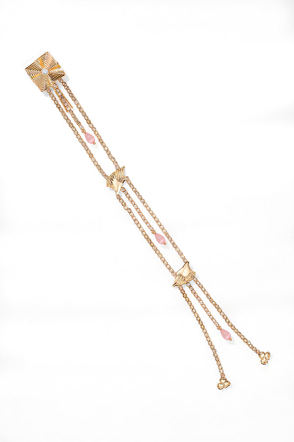 Gold Plated Shell Hair Braid with Pink Beads
