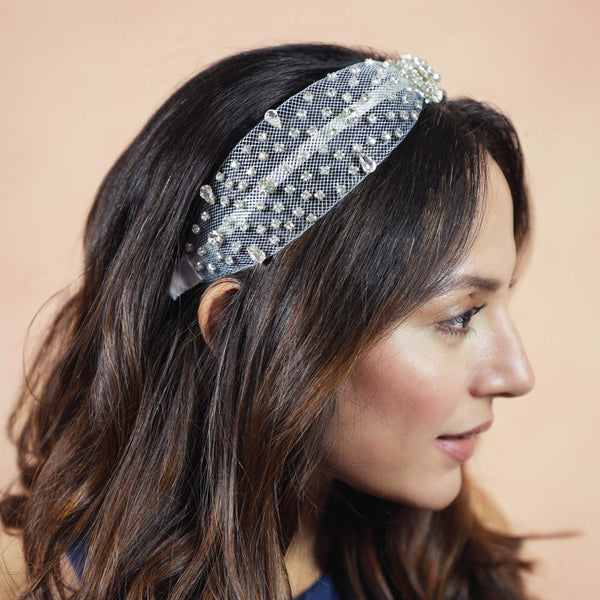 Crystal Mesh Knotted Hair Band - White