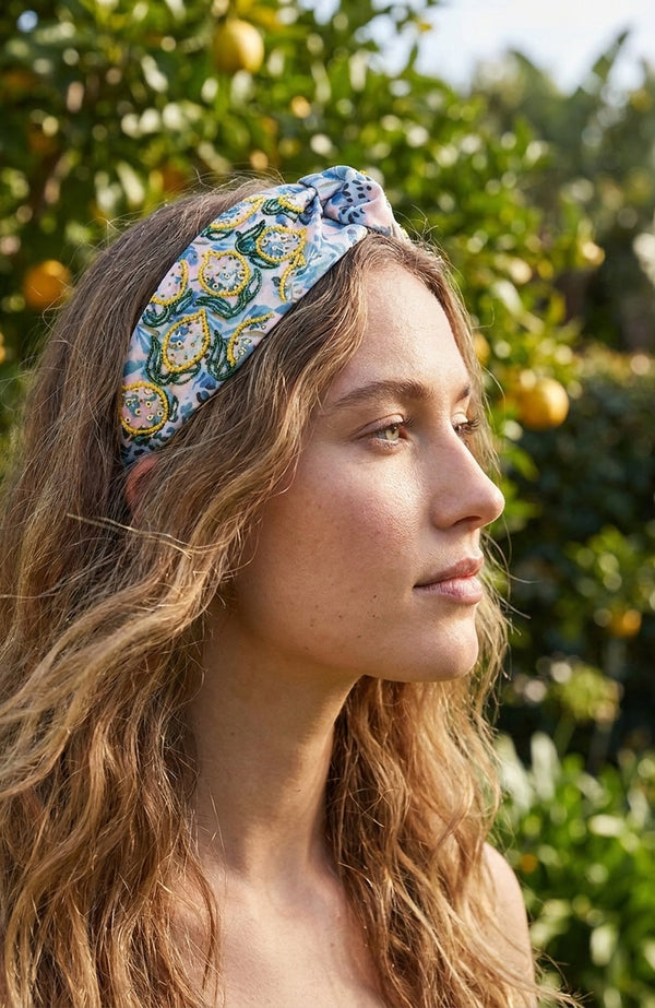 Limoncello Embellished Knotted Headband - Blue
