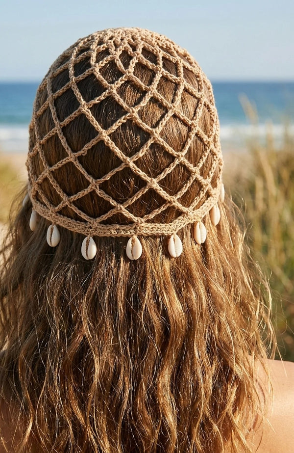 Sun-Kissed Shell Veil - CROCHET BEANIE
