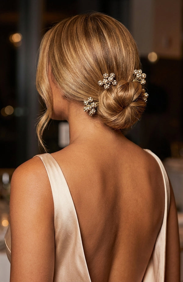 Set of 4 Embellished Pearls U Pins - Gold