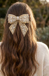 Embellished Crystal Hair Bow Barrette Clip - Gold & Silver