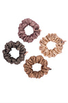 Luxury silk Scrunchies Set of 4 with Free Pouch - Neutral Crystal Gift Set