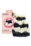 Black & White Silk Satin Scrunchies - Set of 6