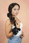 Black Silk Satin Scrunchies - Set of 6