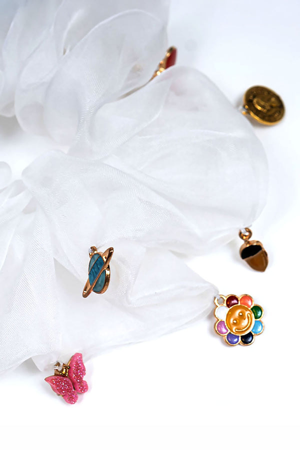 Oversized Organza Scrunchie with Charms - White