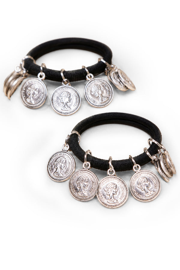 Silver Metal Coin Hair Ties - Set of 2