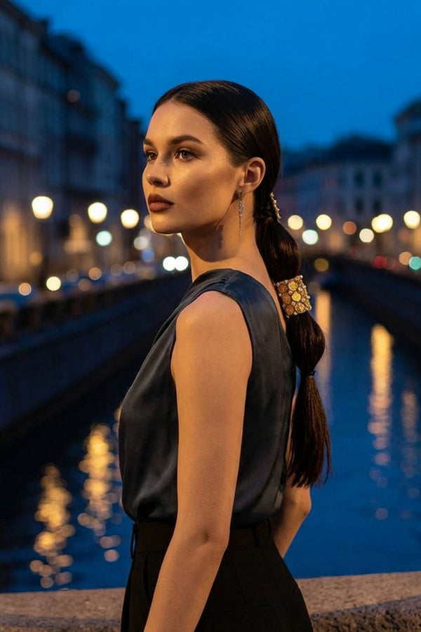 Embellished Coin Ponytail Holder - Gold