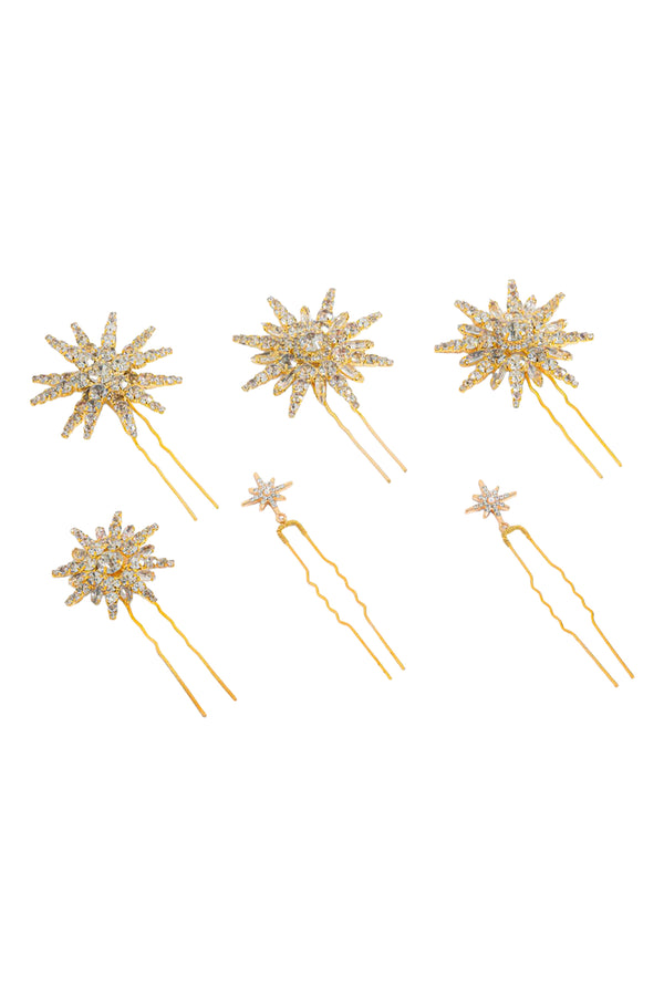 Celeste Crystal U Hair Pins - Set of 6 - Gold