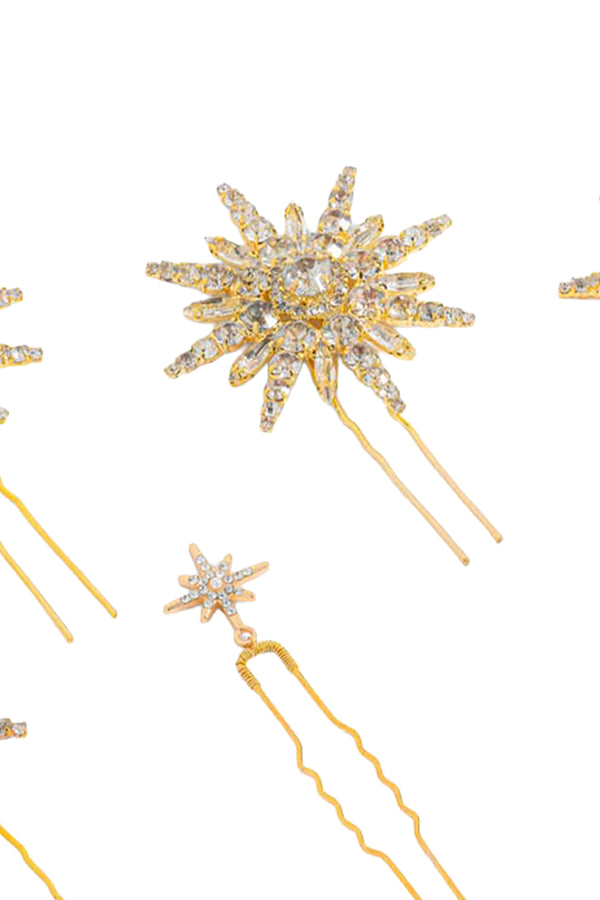 Celeste Crystal U Hair Pins - Set of 6 - Gold
