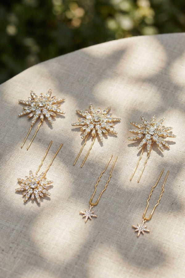 Celeste Crystal U Hair Pins - Set of 6 - Gold