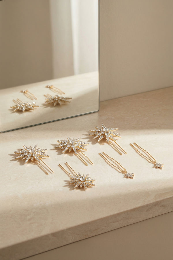 Celeste Crystal U Hair Pins - Set of 6 - Gold