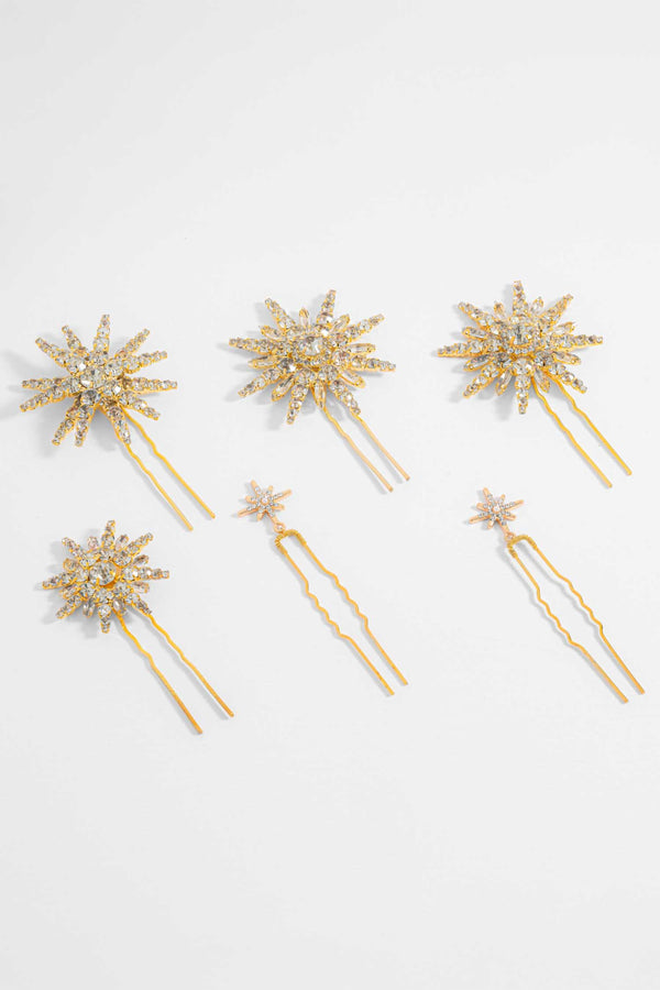 Celeste Crystal U Hair Pins - Set of 6 - Gold