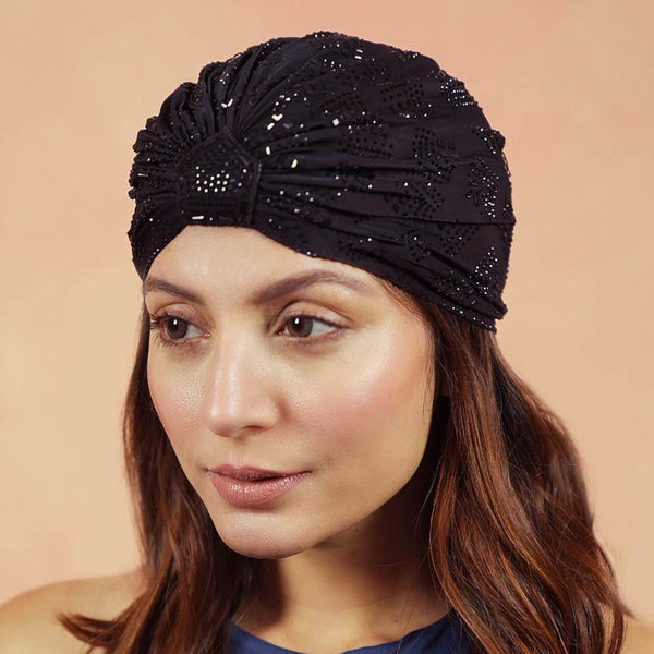 Black Turban - Silver Crystals