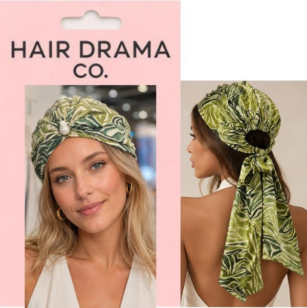 Tropical Leaf Print Satin Tie-Back Headwrap