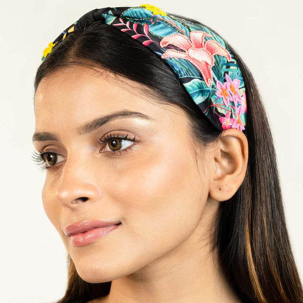 Tropical Knotted Headband - Black